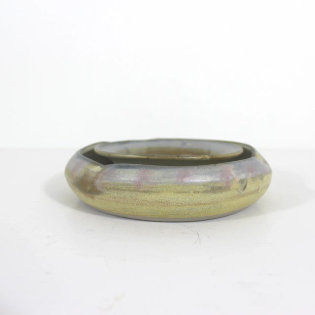 Vintage handmade ceramic pansy ring or ikebana vase. Makes a beautiful centrepiece. Glaze is pale blue with pink and...