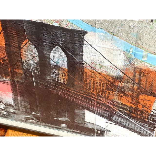 Black Denis Ouch Brooklyn Bridge Screen Print & Spray Paint Over Nyc Cycling Map For Sale - Image 8 of 9