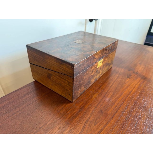 Early 20th Century Antique Victorian Style Burr Walnut Brass Writing Box For Sale - Image 13 of 16