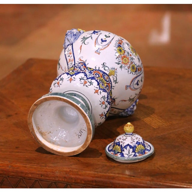 19th Century French Rouen Revival Faience Covered Urn With Ram Masks For Sale - Image 10 of 11