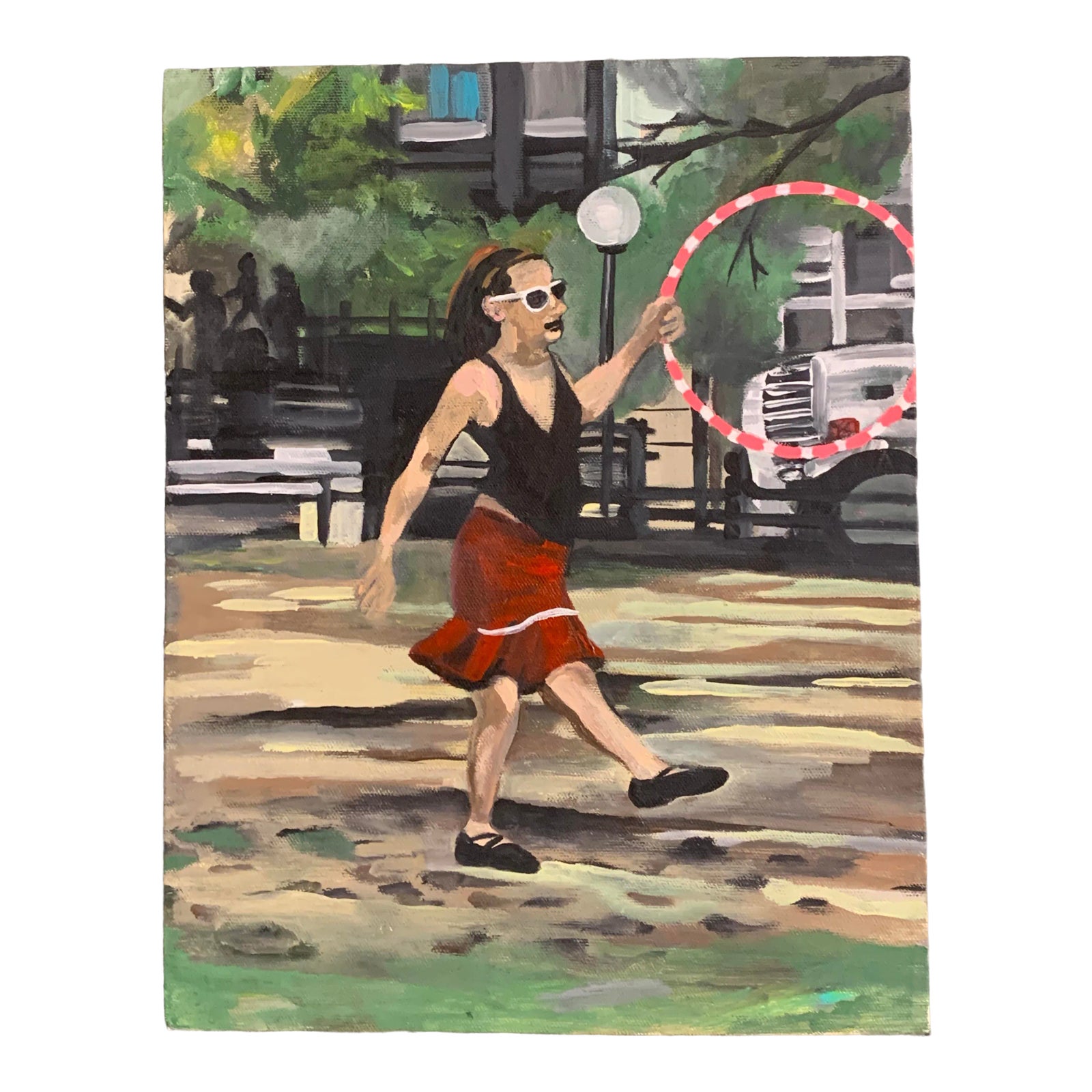 Vintage 80's Original Painting Fun Girl With Hula Hoop | Chairish