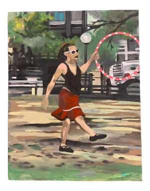 Vintage 80's Original Painting Fun Girl With Hula Hoop