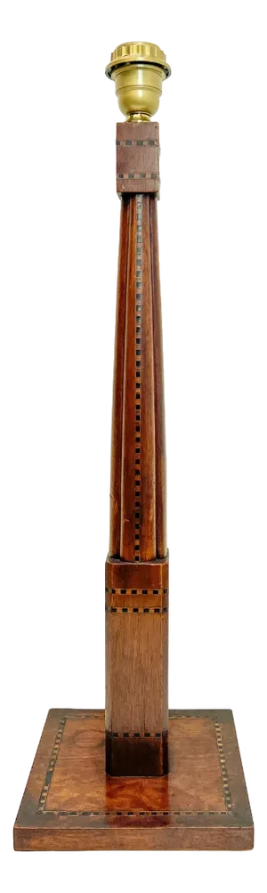 Large French Art Deco Skyscraper Table Lamp with Marquetry, 1920s