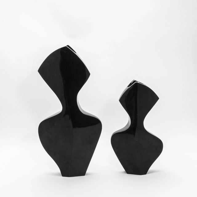 Black Modern Sculptural Vase in Black Shell by R&y Augousti For Sale - Image 8 of 9