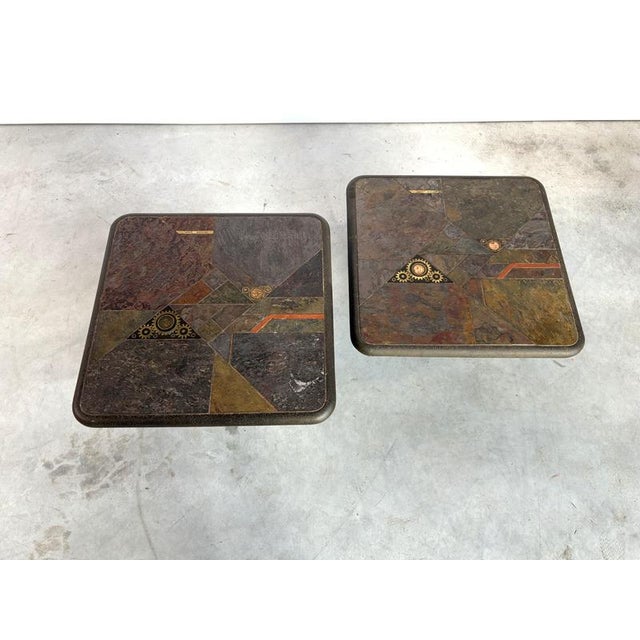 Vintage Brutalist Slate Stone Nesting Tables by Laub, 1980s, Set of 2 For Sale - Image 9 of 11