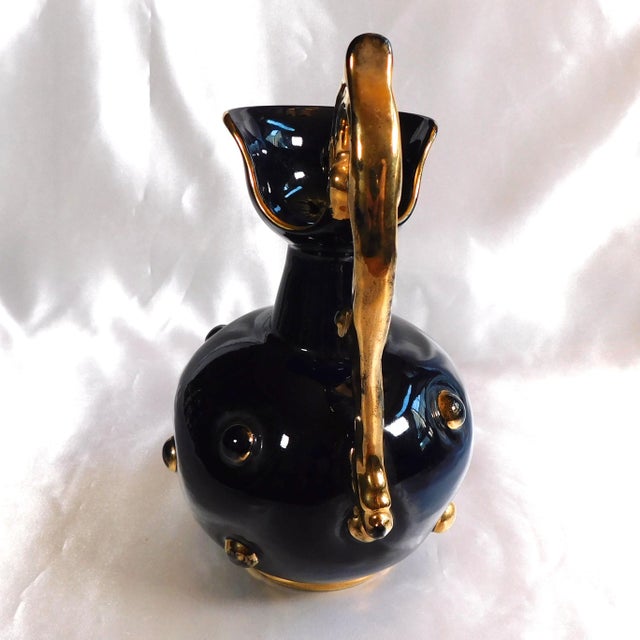 1940s Dark Majolica Glass Pitcher With Glass Accents For Sale - Image 4 of 8