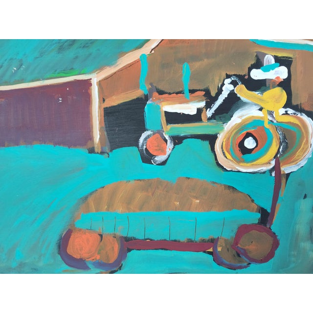 Jimmy Lee Sudduth Folk Art Landscape Painting of Tractor and Barn For Sale - Image 4 of 18