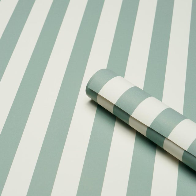 Traditional Schumacher Emma Stripe Wallpaper In Teal For Sale - Image 3 of 4