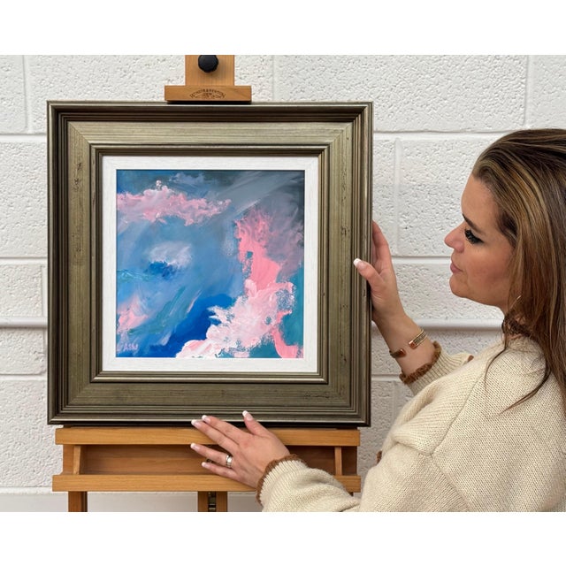 Pink Blue & White Abstract Art in a Bronze Frame by Contemporary British Artist 2025 For Sale - Image 10 of 17