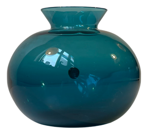 Modernist Petrol Blue Glass Vase by Gunnar Ander for Lindshammar, 1950s