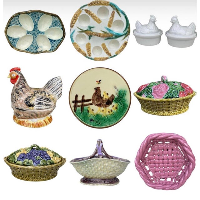 Ceramic French Majolica Peacock Egg Cup Sarreguemines Circa 1920 For Sale - Image 7 of 9
