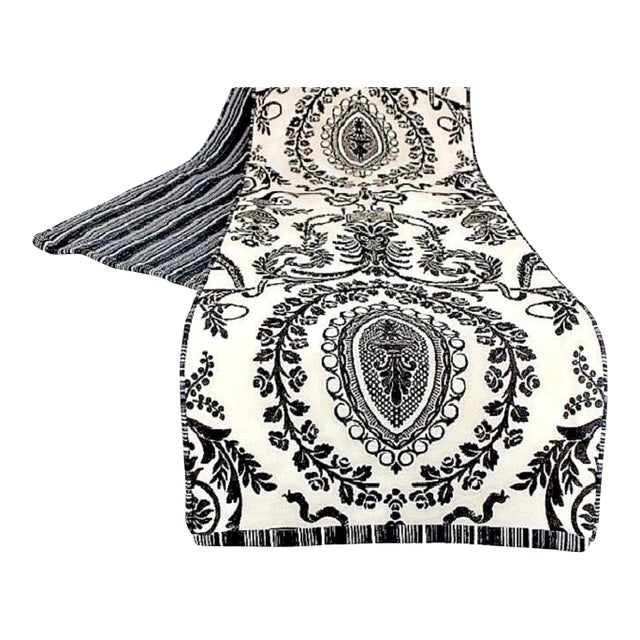 Waverly French Damask Linen Reversible Table Runner With Piping and Border For Sale