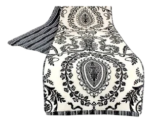 Waverly French Damask Linen Reversible Table Runner With Piping and Border