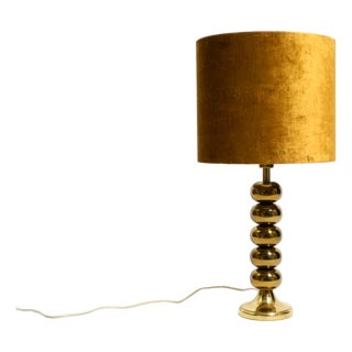 Large Brass Table Lamp with Velvet Shade from Aneta Växjö, Sweden, 1970s For Sale
