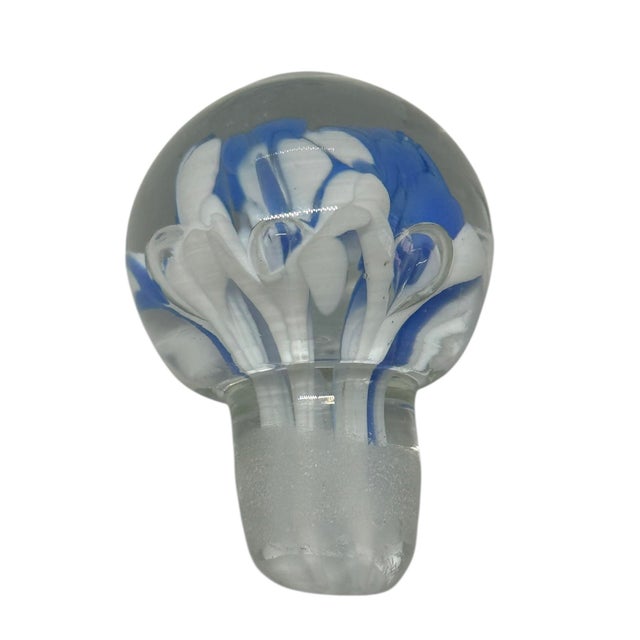 Glass Vintage Joe St. Clair Controlled Bubble Ice Blue Trumpet Flowers 4 1/4” Perfume Paperweight Bottle For Sale - Image 7 of 12