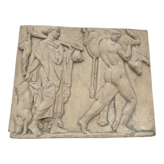 Vintage Mid Century Romanesque Stone Sculptural Plaque. For Sale