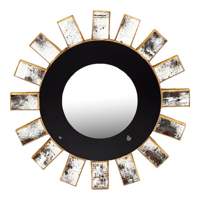 Glass Covered Vintage Sunburst Mirror For Sale