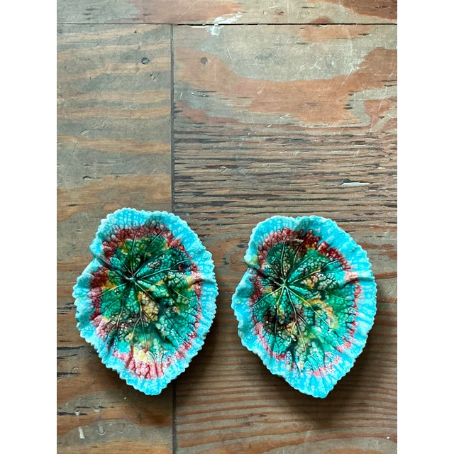 Vintage Regency Majolica Leaf Plates - Set of 2 For Sale - Image 10 of 10