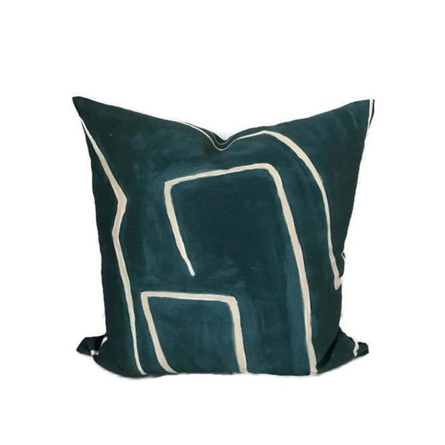 Abstract Graffito Teal Pillow Cover in Teal For Sale - Image 3 of 3