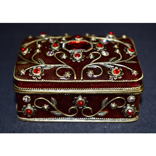 Vintage Two's Company Jeweled Enamel Trinket Box Burgundy Red Victorian Ornate For Sale - Image 9 of 16