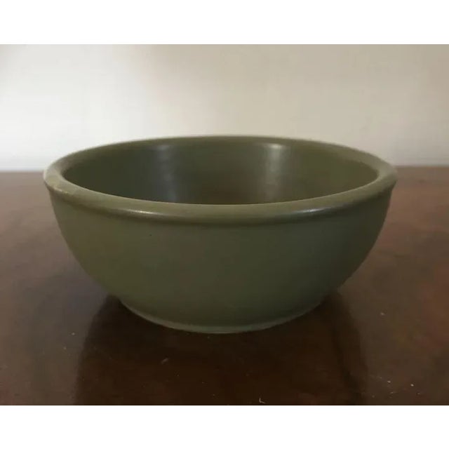 Antique American Art Pottery Arts & Crafts Green Porcelain Bowl Marked USA For Sale In New York - Image 6 of 10