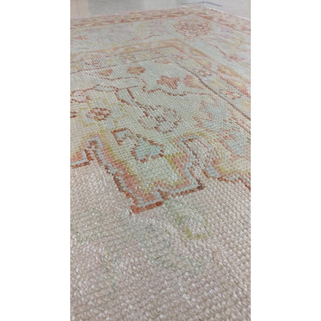 Antique Oushak Carpet, Handmade Oriental Rug, Shrimp Pink, Taupe, Cream Fine Rug For Sale - Image 10 of 18