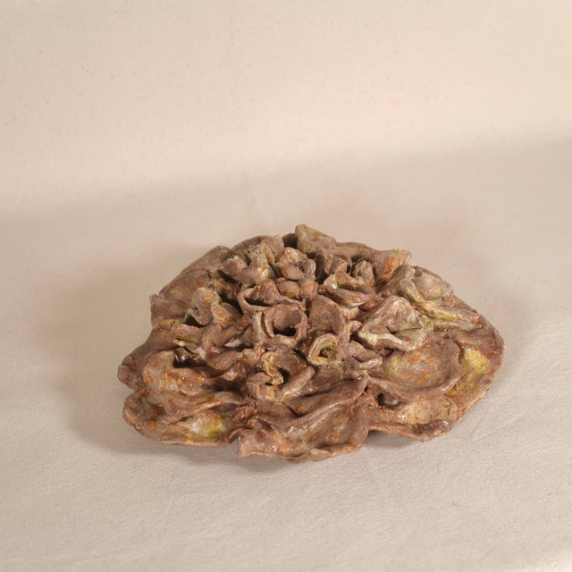 Large Organic Brutalist Studio Pottery Ceramic Flower Wall Sculpture in Earth Tones For Sale - Image 9 of 16