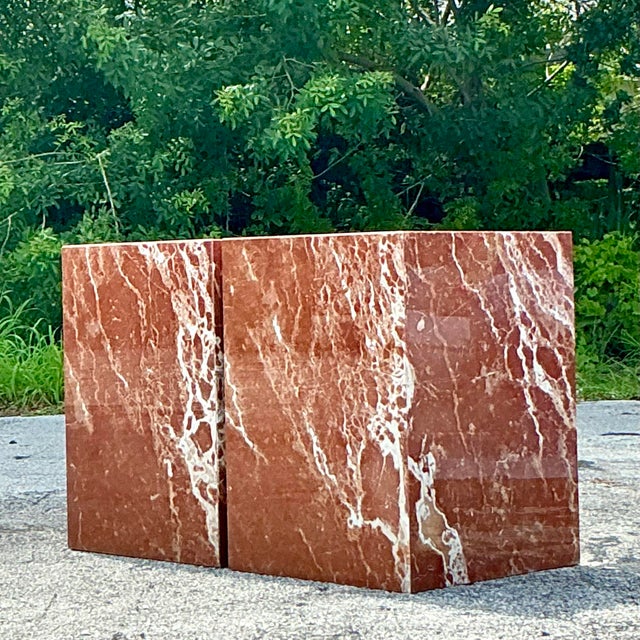 Stone Vintage Boho Marble Pedestals - a Pair For Sale - Image 7 of 8