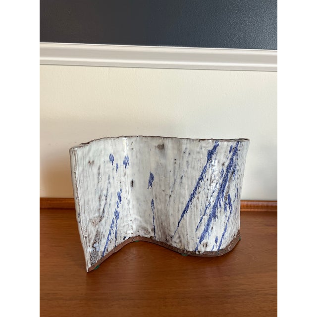 White Contemporary Studio Pottery Hanukkah Menorah in White & Cobalt Glaze For Sale - Image 8 of 9