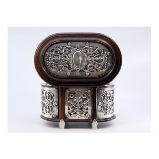 Rosewood Jewelry Box with Silver Structure and Lined Interior For Sale - Image 5 of 10