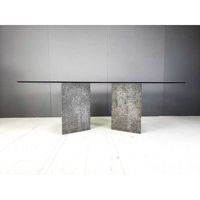 Brutalist Vintage Brutalist Marble and Glass Dining Table, 1970s For Sale - Image 3 of 10