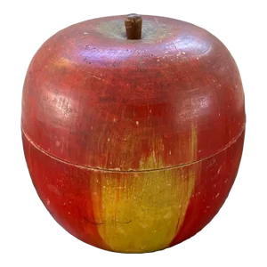Antique Early 20th Century Paint Decorated Carved Wood Apple Box Containing Steeplechase Horse Race Game