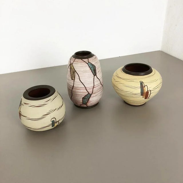Ceramic Pottery Vases by Franz Schwaderlapp for Sawa Ceramic, Germany, 1960s, Set of 3 For Sale - Image 3 of 15