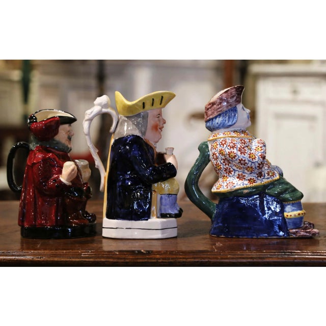 Ceramic 19th Century English and French Majolica Figural Pitchers, Set of 3 For Sale - Image 7 of 13