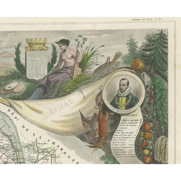 Paper Map of Gironde and Bordeaux Wine by Levasseur, 1852 For Sale - Image 7 of 8