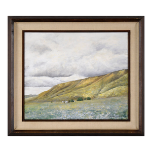 "Spring Hills" Mid Century Modern Farmhouse Landscape in Acrylic on Masonite by Farren Jensen