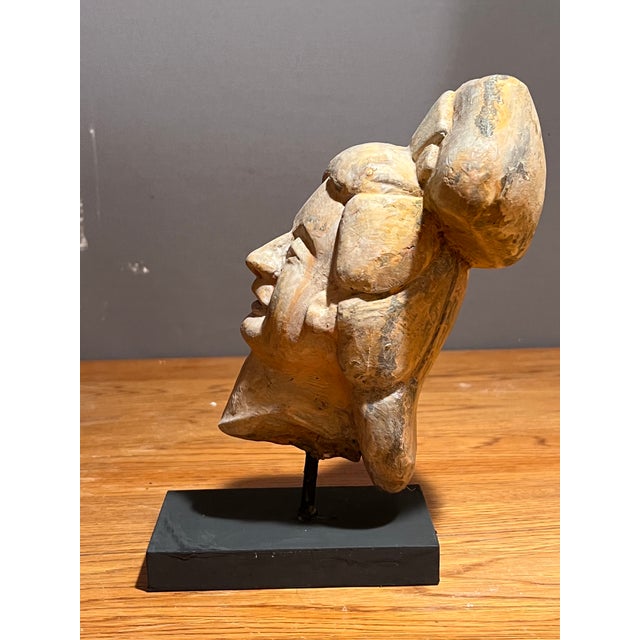 Terra Cotta Vintage Han Dynasty Style Painted Terracotta Head Bust of Noblewomen on the Stand For Sale - Image 8 of 12