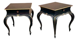 Italian Ebonized and Giltwood Modern Side Tables W/ French Louis XV Styling -Pair