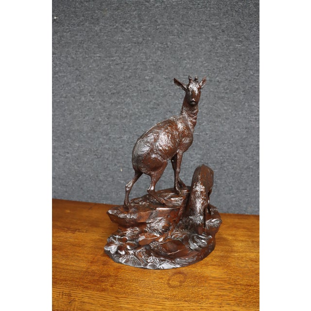 Brown Black Forest Carved Deer Sculpture For Sale - Image 8 of 12