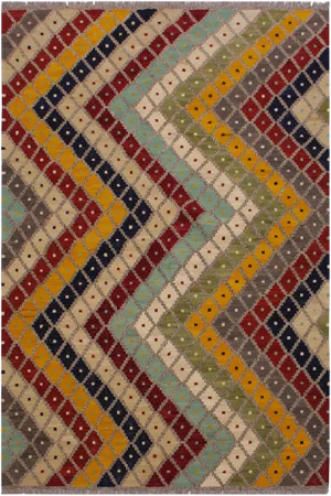 Contemporary Kilim Gray/Ivory Hand-Woven Wool Rug - 5'2 X 6'8