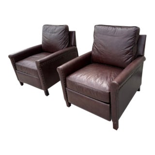 Pottery Barn Tyler Roll Arm Leather Recliners – With Nailhead Trim - Set of 2 For Sale