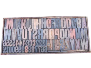 Vintage Industrial Wooden Letters & Numbers Printing Blocks, 1930s