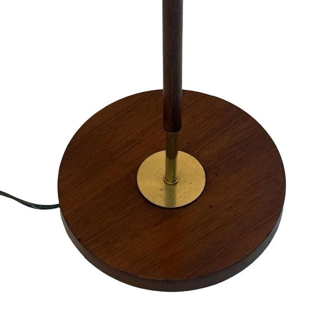 Vintage Space Age Floor Lamp in Brass with Teak Wooden Base from Temde Leuchten, 1960s For Sale - Image 4 of 9