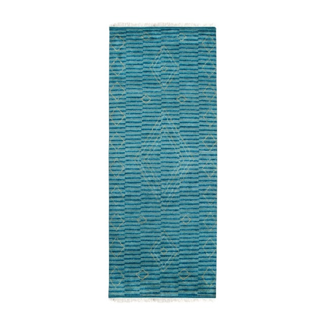 2020s 4x10 Exquisite Moroccan Green Geometric Modern Hand Knotted Wool Carpet Rug For Sale - Image 5 of 6