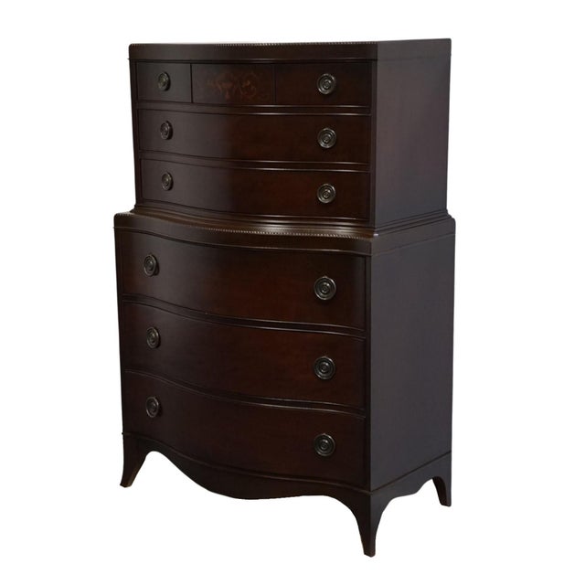 Duncan Phyfe Vintage Antique Solid Mahogany Traditional Duncan Phyfe Style 37" Chest on Chest W. Urn and Vine Inlay 614 For Sale - Image 4 of 13