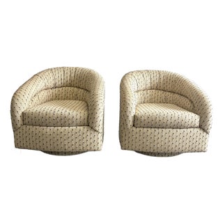 Vintage Upholstered Swivel Barrel Chairs by Precedent Furniture - A Pair For Sale
