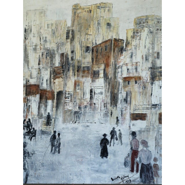 1979 Modernist 'Old Town Reverie' Vintage Swedish Semi-Abstract Street Scene Oil Painting, Framed For Sale - Image 10 of 11