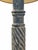 A sculptural floor lamp featuring a blue-gray spiral column, raised ring details, and a stepped circular base. Cream-toned...