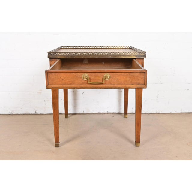Baker Furniture French Regency Louis XVI Walnut, Burl Wood, and Brass Tea Table For Sale In South Bend - Image 6 of 11