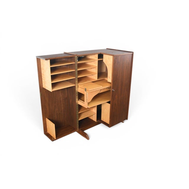 German Walnut "Desk in a Box" Home Office Cabinet, 1960s For Sale - Image 4 of 17